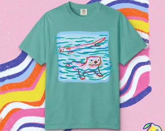 Camiseta de nutrias nadando juguetonas / Camiseta con ilustración de nutria caprichosa