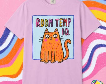 Camiseta unisex con estampado de gato y temperatura ambiente / Divertida camiseta gráfica de gato naranja