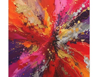 Abstract Explosion Painting Canvas | Red Orange Pink Gold Stretched Canvas