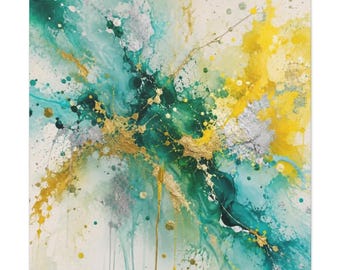 Teal Gold Abstract Fluid Art Canvas