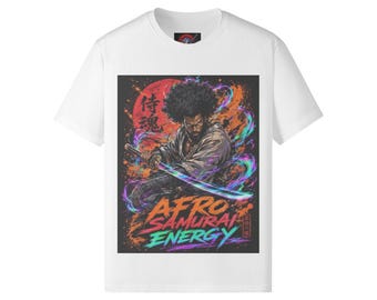 Koszulka z grafiką Afro Samurai Energy, koszulka z nadrukiem japońskiego wojownika