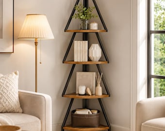 4 Tier Industrial Corner Shelf, Tree Shaped Plant Stand, Narrow Display Storage Rack