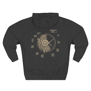Clock Blueprint Hoodie, Momentum Transfer Sweatshirt, Graphic Pullover, Engineer Sketch Design, Motivational Gift