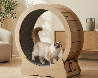 Ruota per gatti di grandi dimensioni, tapis roulant silenzioso in legno da 96,5 cm, mobile per animali domestici stabile Japandi, ideale per gatti attivi da interno.