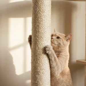 Cat Tree for Large Cats, Modern Wood Tower, 72 Inch Tall, Hammock, Sisal Post, Pet Furniture - action shot