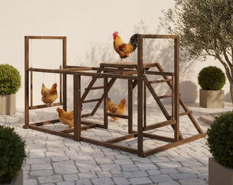 Wooden Chicken Playground Gym, Activity Center with Swings, Ladder, Outdoor Perch Toy