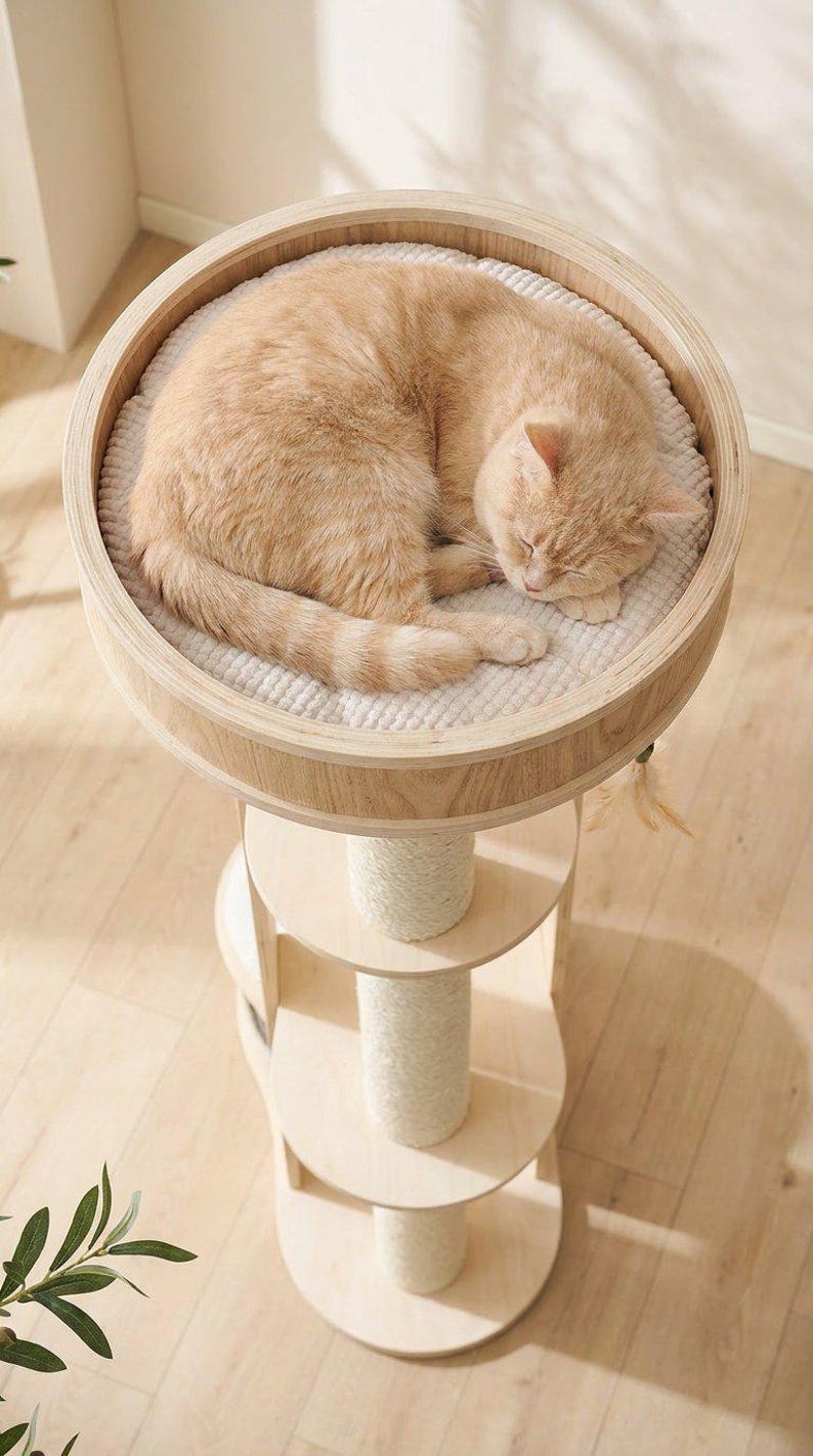 Cat Tree for Large Cats, Modern Wood Tower, 72 Inch Tall, Hammock, Sisal Post, Pet Furniture - alternative angle feature showcase