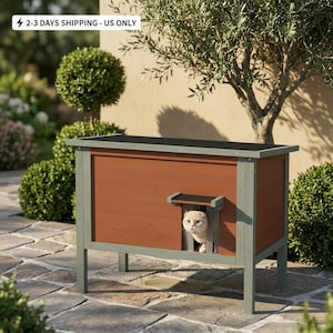 Outdoor Cat House, Insulated Two-Room Feral Shelter, Weatherproof Wood Retreat for Garden