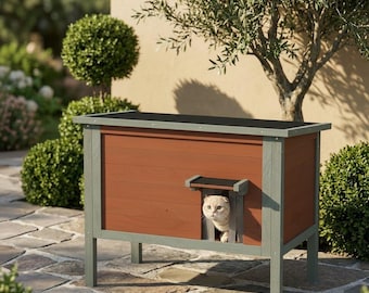 Outdoor Cat House, Insulated Two-Room Feral Shelter, Weatherproof Wood Retreat for Garden