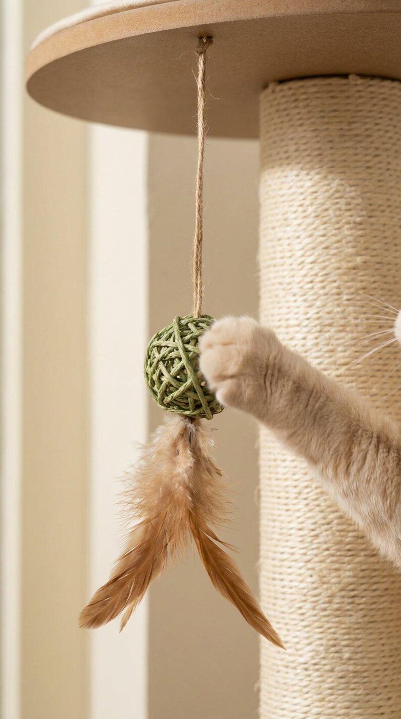 Cat Tree for Large Cats, Modern Wood Tower, 72 Inch Tall, Hammock, Sisal Post, Pet Furniture - interactive secondary element detail