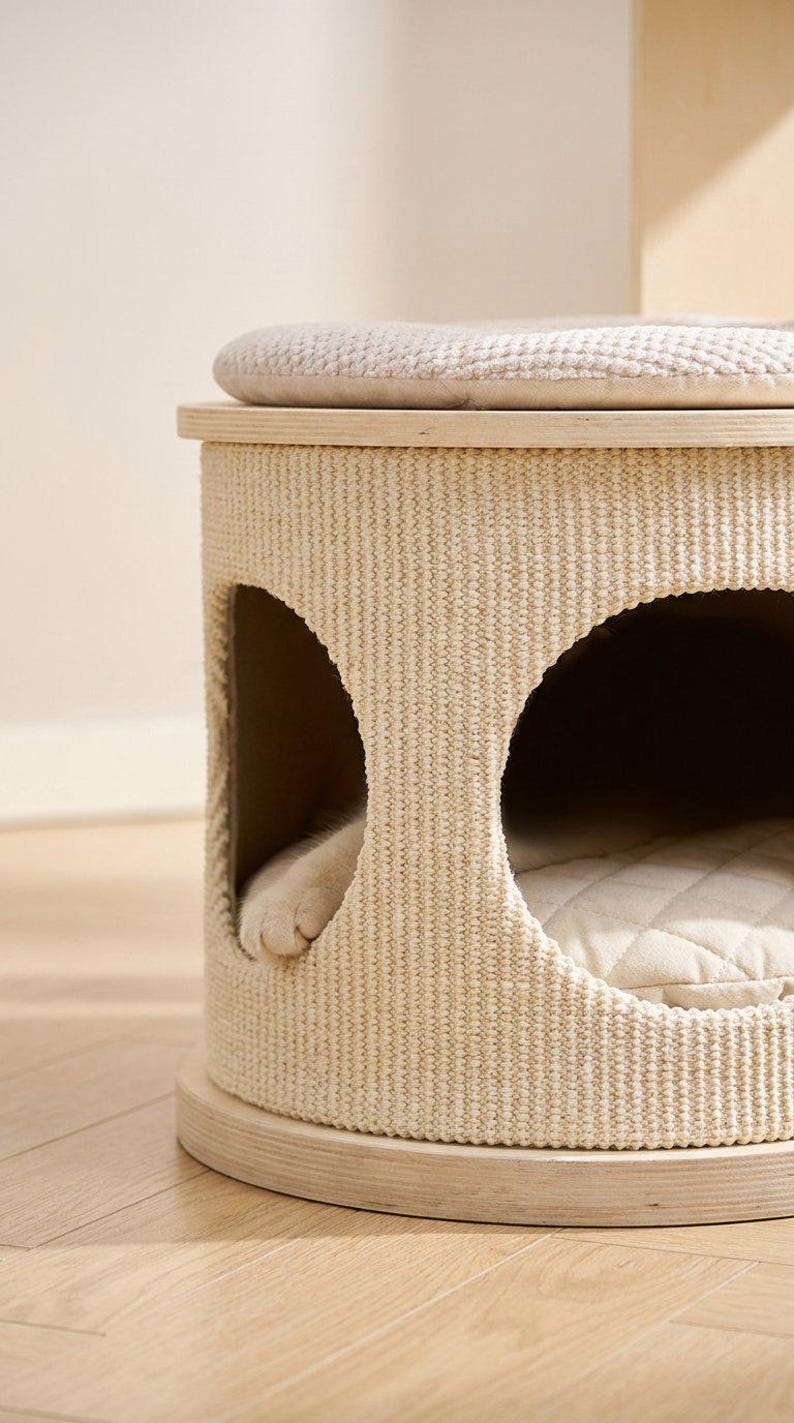 Cat Tree for Large Cats, Modern Wood Tower, 72 Inch Tall, Hammock, Sisal Post, Pet Furniture - feature-specific detail