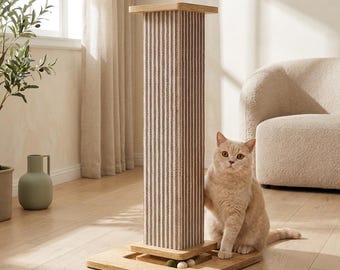 Tiragraffi moderno per gatti, alto in sisal, con robusta base in legno, giocattolo interattivo per gatti, ideale come regalo per gatti da interno.