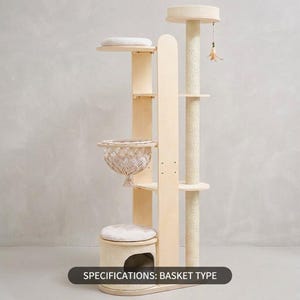 Cat Tree for Large Cats, Modern Wood Tower, 72 Inch Tall, Hammock, Sisal Post, Pet Furniture - variation specifications basket type