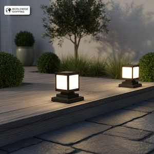 Modern Solar Garden Light, Black Post Cap, Waterproof LED Pathway Lamp, Patio Yard Gift