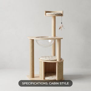 Cat Tree for Large Cats, Modern Wood Tower, 72 Inch Tall, Hammock, Sisal Post, Pet Furniture - variation specifications cabin style