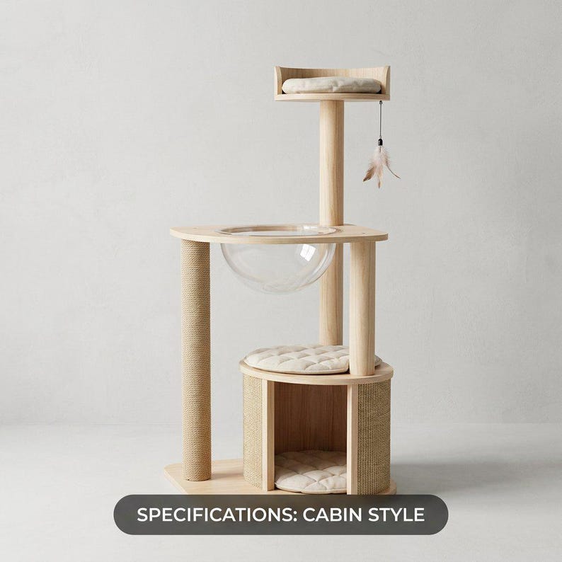 Cat Tree for Large Cats, Modern Wood Tower, 72 Inch Tall, Hammock, Sisal Post, Pet Furniture - variation specifications cabin style