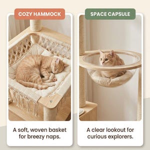 Cat Tree for Large Cats, Modern Wood Tower, 72 Inch Tall, Hammock, Sisal Post, Pet Furniture - color choice graphic