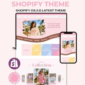 Pastel Elegance Boutique Shopify Theme | Pink Shopify Template Feminine, Minimal & Cute Design | Editable Canva Templates | Shopify OS 2.0