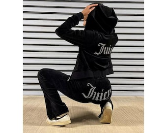 Conjunto deportivo de terciopelo Juicy Couture / Pantalones a juego / Conjunto de descanso suave y afelpado / Ropa urbana para mujer