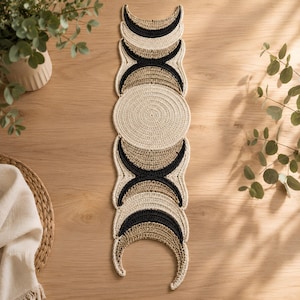 Moon Phase Crochet Table Runner Pattern PDF, Celestial Boho Lunar Home Decor