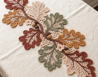 Oak Leaf Crochet Table Runner Pattern PDF, Rustic Autumn Lace & Farmhouse Dining Decor