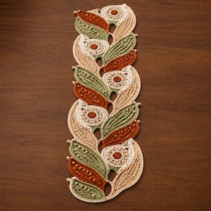 Crochet Table Runner Pattern PDF, Autumn Leaf Flower Runner, Digital Download