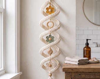 Virkad väggbonadsmönster PDF, Boho Double Helix blomdekor, Pärlkonst med tofsar