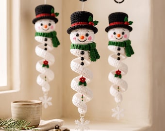 Häkelanleitung für einen spiralförmigen Schneemann (PDF), Weihnachtsdekoration zum Aufhängen, Sofort-Download