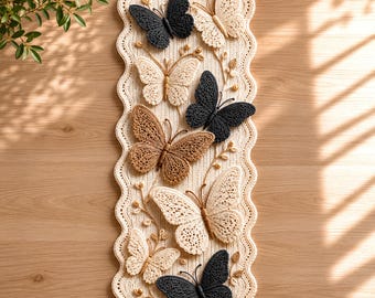 Butterfly Crochet Table Runner Pattern PDF, 3D Lace Runner, Farmhouse Spring Decor