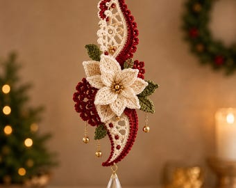 Weihnachtsstern-Sonnenfänger-Häkelanleitung (PDF), Weihnachtshalbmond-Fensterschmuck aus Spitze