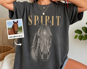 Custom Horse Photo Shirt, Personalized Horse Name Comfort Colors 1717 Equestrian Portrait Tee