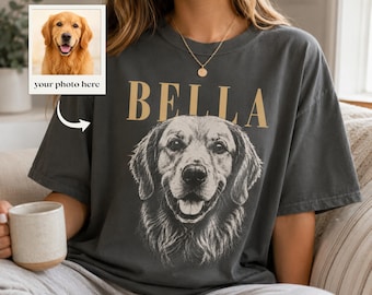 Custom Pet Photo & Name Shirt, Personalized Vintage Comfort Colors 1717 Pet Portrait Tee