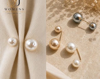Set of 3 Pearl Styling Pins, Gold Tone Brooches for Sweaters, Scarves, Blouses