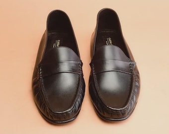 Men's Handcrafted Genuine Leather Penny Loafers – Classic Black Slip-On Dress Shoes