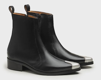 Men's handmade black leather chelsea boot