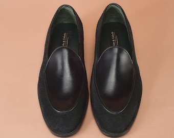 Black Leather Loafers, Classic Slip On Dress Shoes, Handmade Formal Mens Shoes