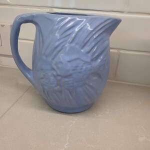 Vintage McCoy Pottery Angelfish Pitcher, Periwinkle Blue, 1930s