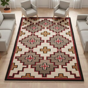 5x8'FT Southwestern Navajo Area Rug, Tribal Geometric Wool Style Carpet, Western Boho Decor, Aztec Pattern Living Room Rug