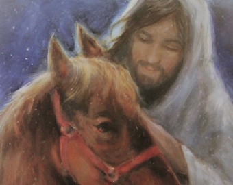 Horse Print with Jesus, Equestrian Art Print