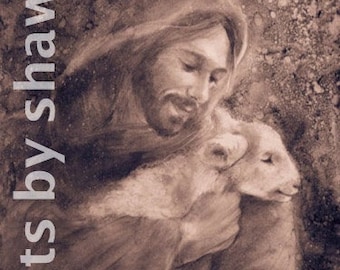 Original Art Print of Jesus, Print of Jesus and Lamb