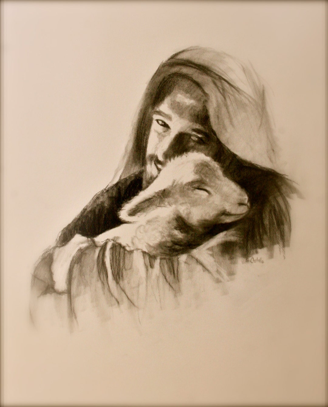 Jesus With Lamb, Jesus and Lamb Print, Original Drawing - Etsy