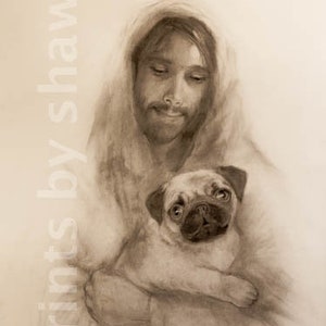 Art Print of Pug with Jesus, Pug Art Print, Pug Dog Print