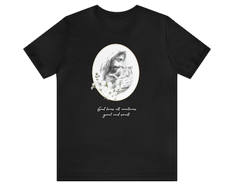 Cat Rescue T Shirt, Tshirts for Cat Lovers,Trending Casual Ts, Kitten with Jesus, Pet Loss Sympathy gifts for Cat Owners