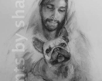 Bulldog French with Jesus, charcoal version