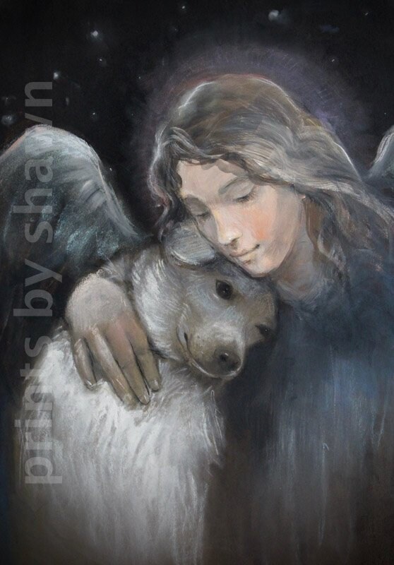 Angel Art Print, Angel print with Dog