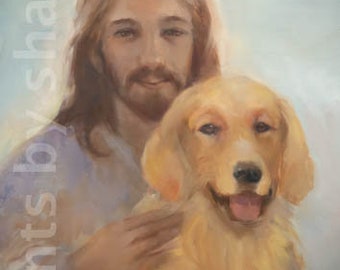 Golden Retriever with Jesus