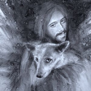 Cattle Dog Art Print, Jesus with Australian Cattle Dog Print, Heeler Dog Art