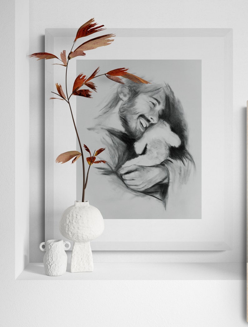 Portrait of Jesus Laughing Print of Jesus and Lamb - Etsy