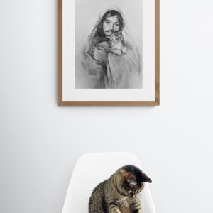 Kitten Art Print, Jesus and Purring Kitten, Cat and Kitten Art Gift image 4