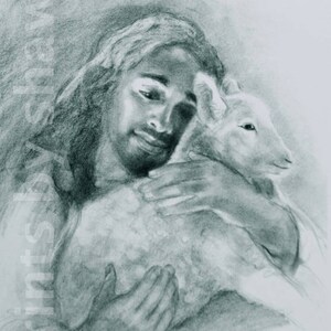 Black Jesus with Lamb Print, African American Jesus Good Shepherd